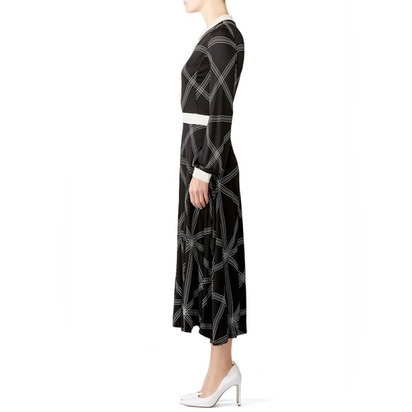 Tory Burch Anja Geometric Black White Midi Dress size M Partial Gold Buttons - Picture 3 of 16